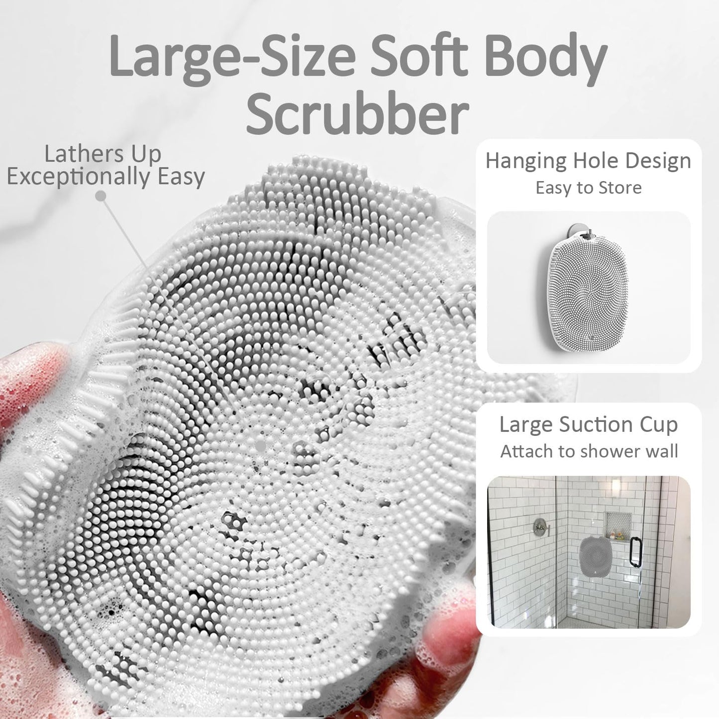 ARIOSOX Silicone Back Scrubber for Shower, Detachable Long Handle Body Scrub Brush, Shower Brush for Shower Exfoliating and Message, Dual Purpose Overall Cleaning - Grey