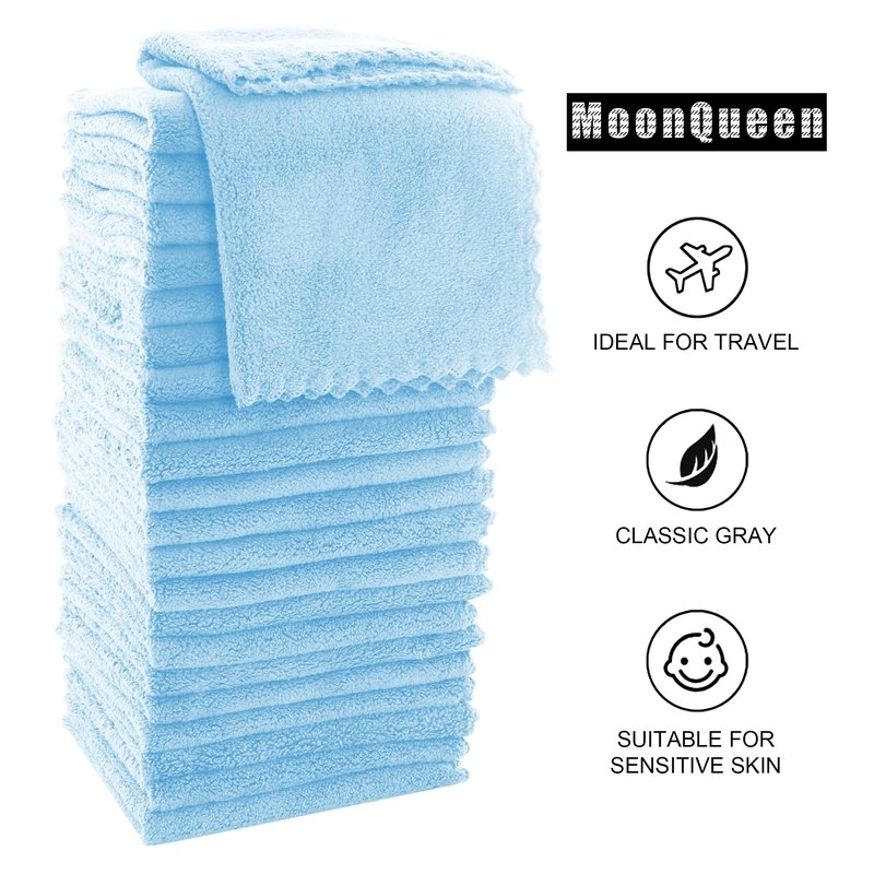 MOONQUEEN Ultra Soft Premium Washcloths Set - 12 x 12 inches - 24 Pack - Quick Drying - Highly Absorbent Coral Velvet Bathroom Wash Clothes - Use as Bath, Spa, Facial, Fingertip Towel (Aquamarine)