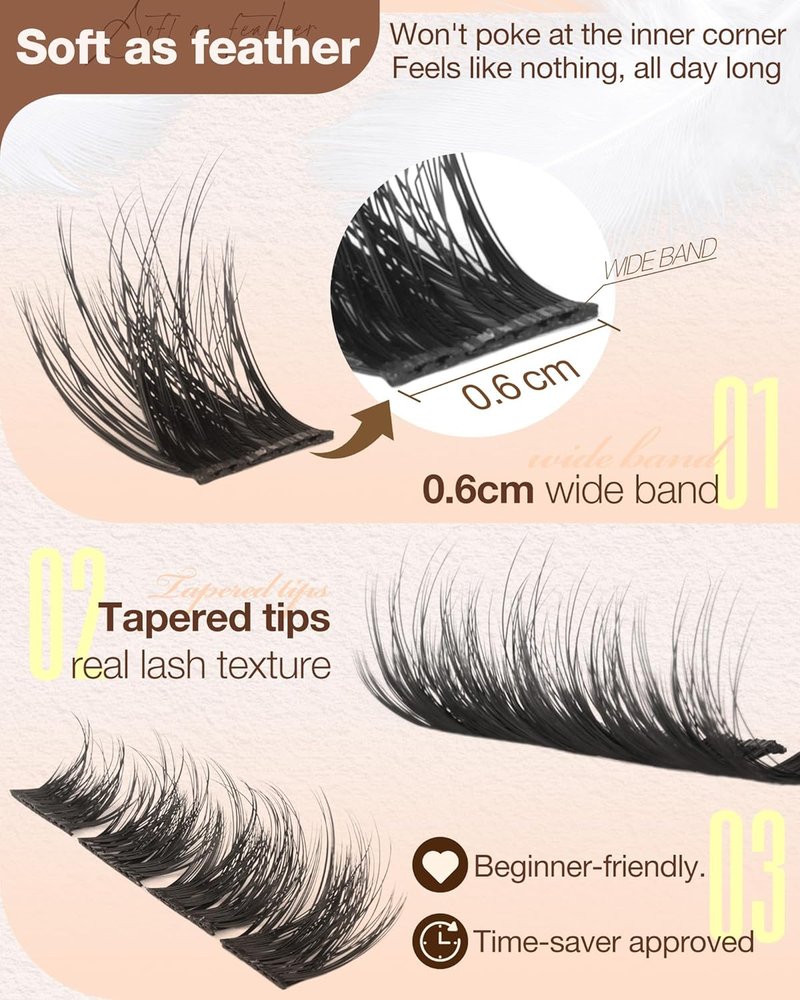 Delyneph Natural Lash Clusters - Wispy Fluffy Eyelash Extensions | Short 8-14mm D Curl Lashes