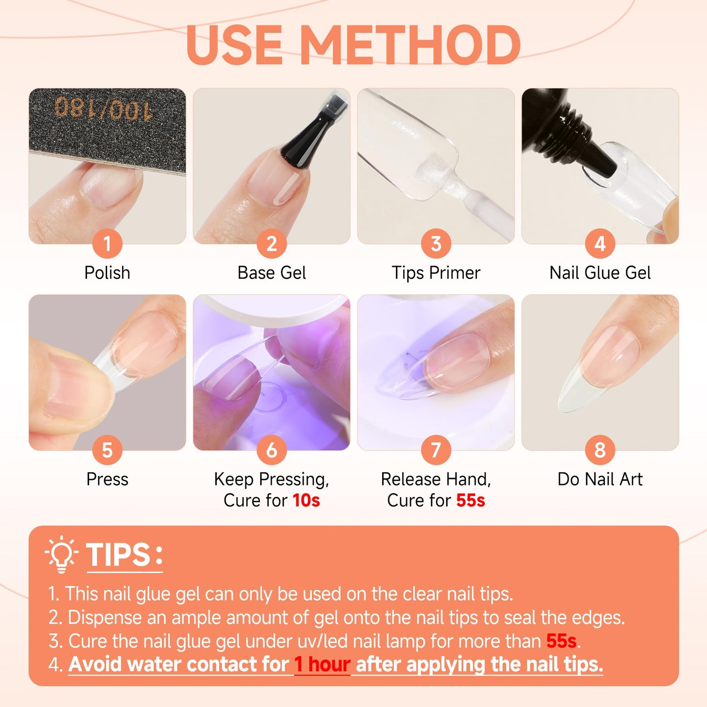 UNA GELLA Solid Gel Nail Glue Strong 15g*2pcs Set U V/LED Nail Glue Gel Lamp Required False Glue For Fake Acrylic Nails Tips Press Ons Extension DIY Salon