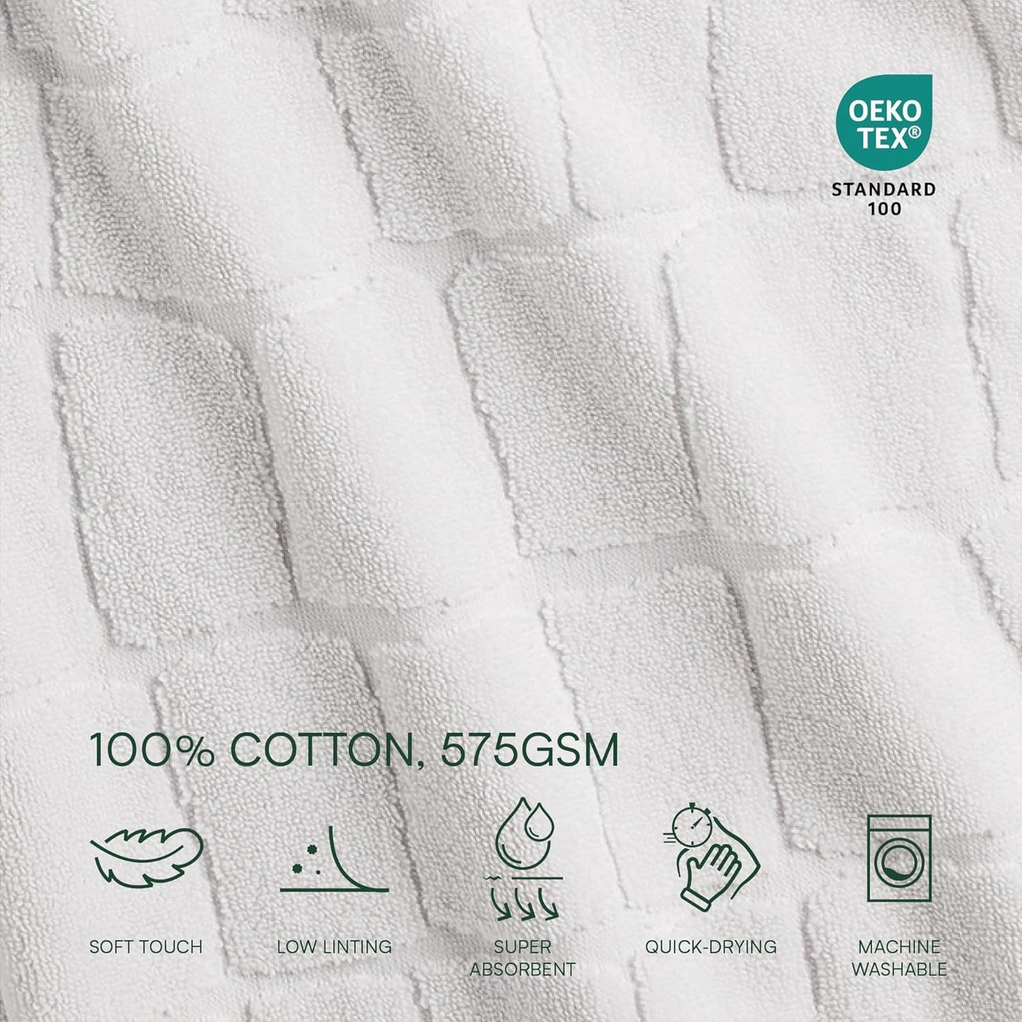 Lacoste Croc Scale 100% Cotton Towels – Highly Absorbent & Quick Drying, Premium Super Soft, White, 2 Bath Towels (30"x56"), 2 Hand Towels (16"x30"), 2 Washcloths (13"x13") 6PC Bath Towel Set