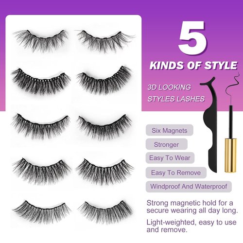 Royaomis 10 Pairs Cat-Eye Magnetic Lashes With Eyeliner Natural Looking, 3D Magnetic Eyelashes Natural Look With Eyeliner, Fake Eyelashes Magnetic, Eye Lashes Pack Natural Magnetic Eyelashes