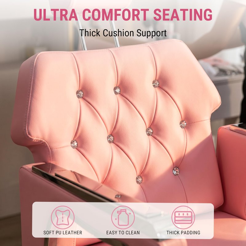 IJIALIFE Pedicure Chair w/Foot Spa Basin, Adjustable Salon Chair w/ 360° Swivel & Reclining Backrest, Nail Tech Station with Stool & Footrest, Heavy Duty Spa Chair for Home Salon (Pink)