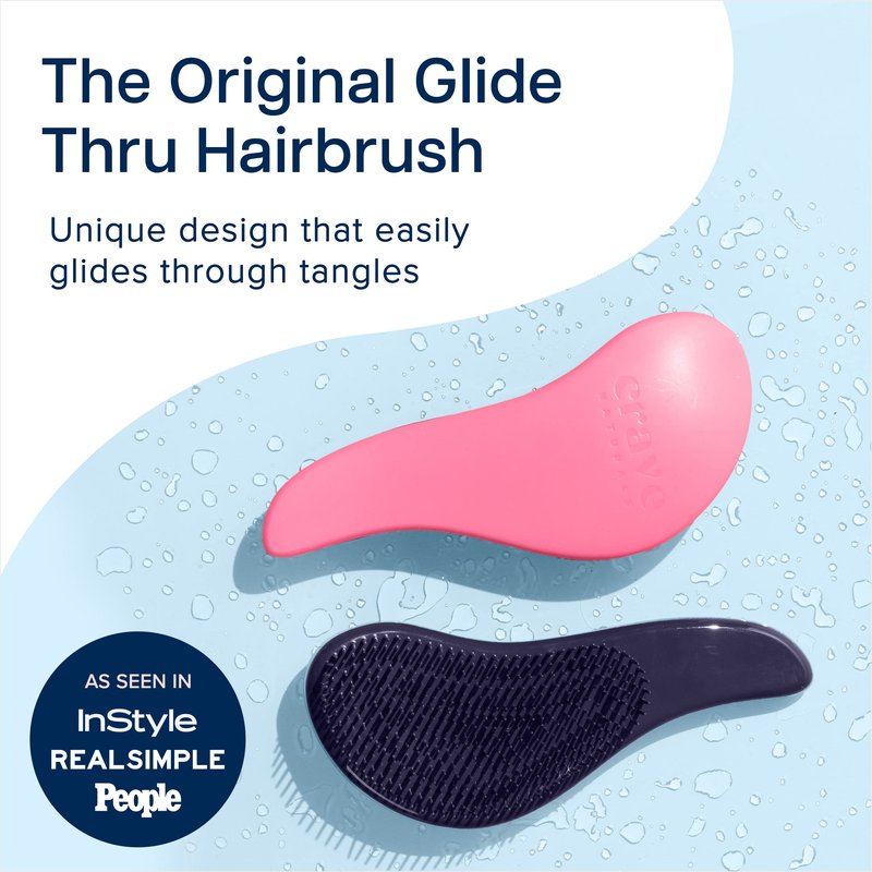Crave Naturals Glide Thru Hair Brush - Detangler Brush for Curly, Straight, Wet or Dry Hair - Gentle Detangling Brushes for Adults, Kids, Toddlers - Hair Accessories for Women, 7.5x3" - Pink
