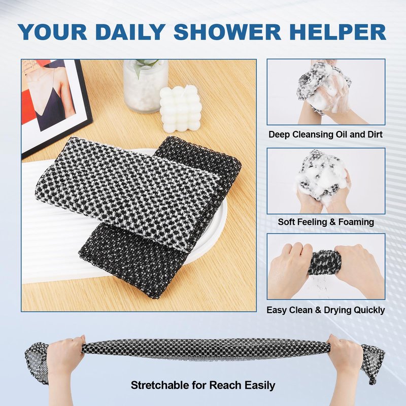 5 Pack Back Scrubber for Shower – Exfoliating Shower Towel, Japanese & Korean Scrub Washcloth, Body Exfoliator, Loofah/Luffa Sponge Bath Cloth, Exfoliating Scrub Towel, Back Washer for Women & Men