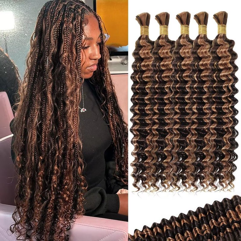 160g 5 Bundles P4/30 Deep Wave Human Braiding Hair 22 Inch Bulk Human Hair for Braiding No Weft Human Braiding Hair for Boho Braids Wet and Wavy 100% Brazilian Virgin Curly Hair