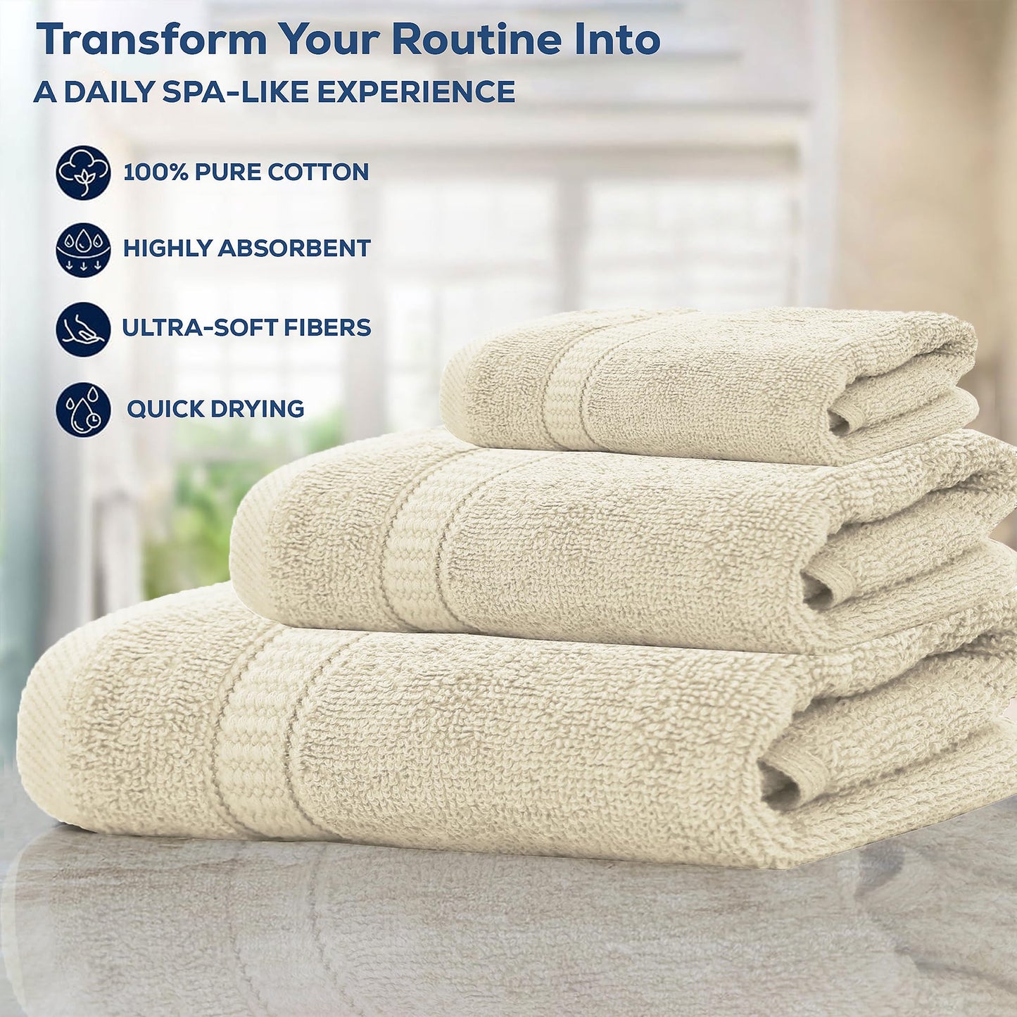 GOLD TEXTILES Premium Bath Towels Set (Pack of 24,27 x 54) 100% Ring-Spun Cotton Bathroom Towels for Hotel, Spa, Soft and Absorbent (27 x 54, Sand - 24 Pcs)