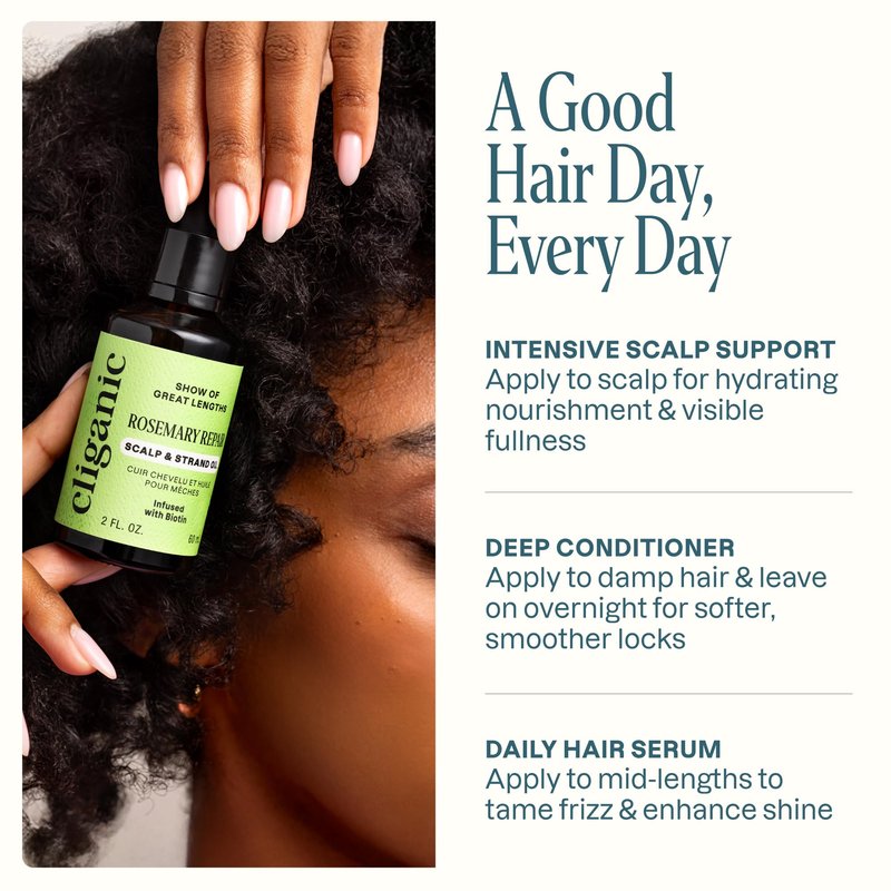 Cliganic Rosemary Hair & Scalp Oil with Biotin & Jojoba With Herbal Organic Ingredients - Serum To Smooth & Soften Frizzy, Damaged Hair, Split Ends & Dry Scalp, Promote Fuller-Looking Hair, 4 Fl Oz