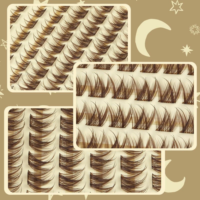 Brown Lash Clusters Short 8MM 10MM 12MM Eyelash Extensions Natural Cluster Lashes Individual Wispy Eyelash Clusters C-Curly Dark Brown Fluffy Eye Lashes Clusters Pack 132Pcs