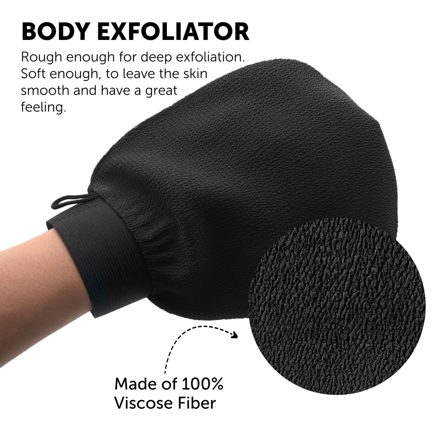Valitic Exfoliating Glove Body Scrubber - Exfoliating Mitt Dead Skin Remover, Shower Face and Body Exfoliator - Korean Style Skin Scrubber Washcloth - Spray and Self Tan Remover, Pair Black