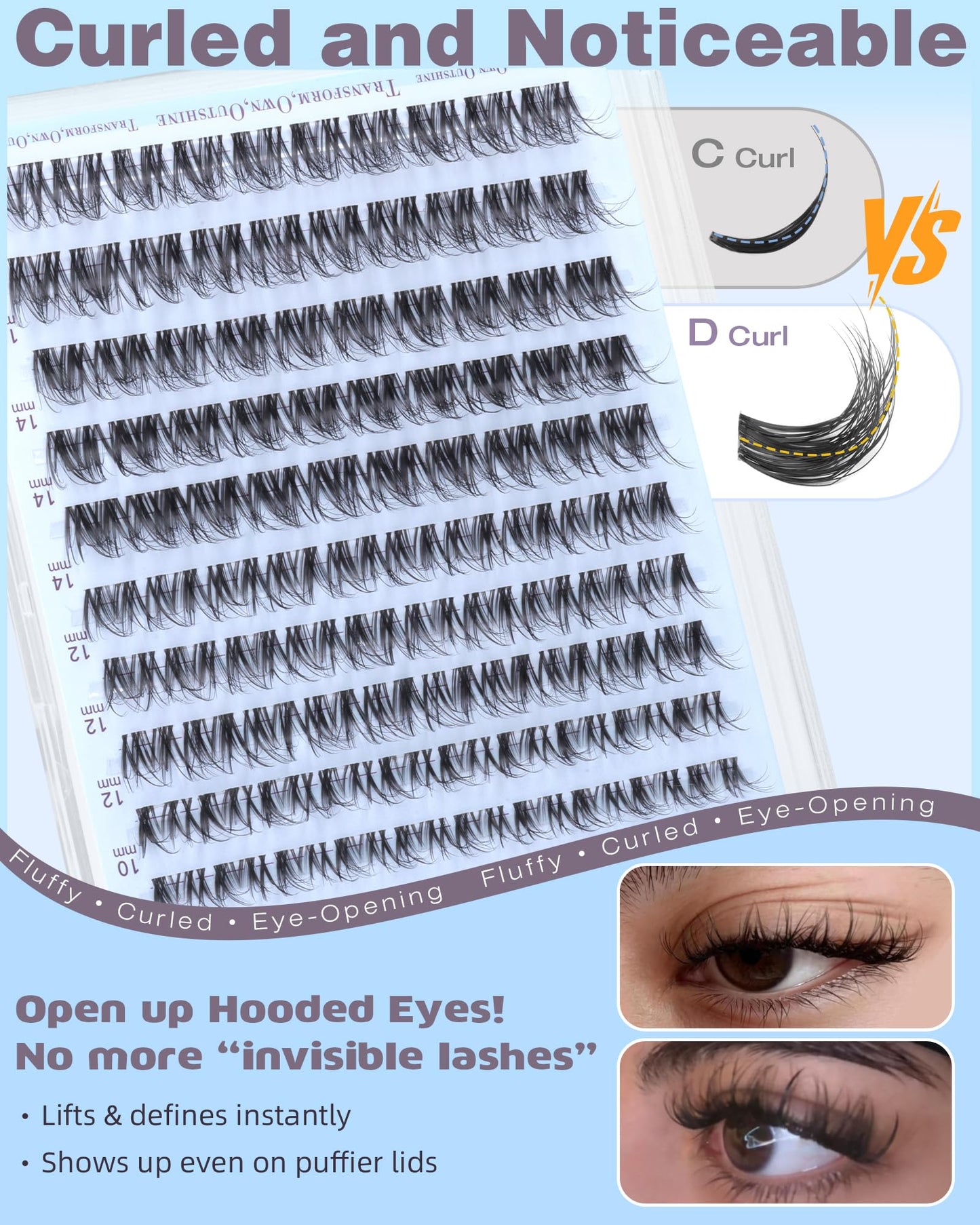 TOOCHUNAG Spider Lash Clusters Breeze Wispy Cluster Eyelash Extensions Fluffy Individual Lashes Clusters 10-16mm D Curly Volume Eyelash Clusters Natural Look with Invisible Band for DIY at Home