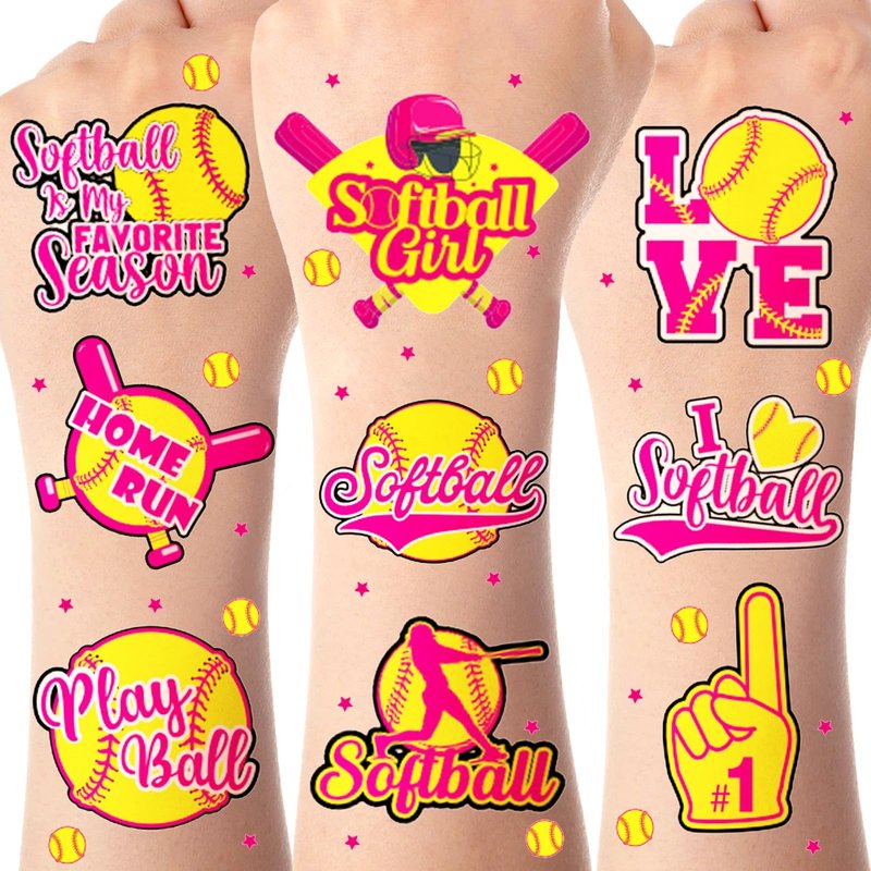 Serencatcher 144 Pcs Softball Temporary Tattoos, Softball Gifts Baseball Party Favors Tattoos Stickers Waterproof for Softball Birthday Party Decorations Softball Sports Club Team Rewards