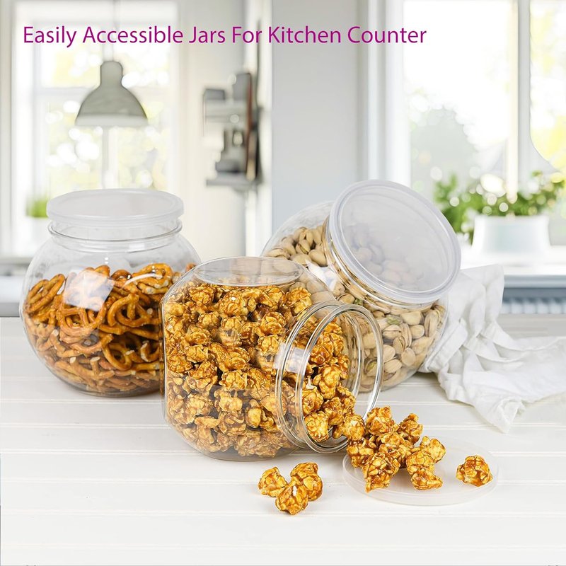 DilaBee 48oz Round Plastic Candy Jars - 3 Pack with Lids for Candy Buffet & Kitchen | BPA-Free Clear Containers