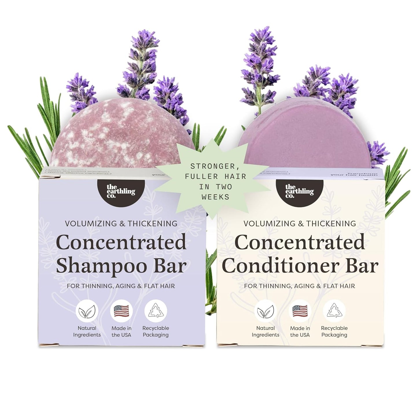 Volumizing Shampoo & Conditioner Bar Set - Thickening, Strengthening | Sulfate & Paraben Free, Wild Lavender