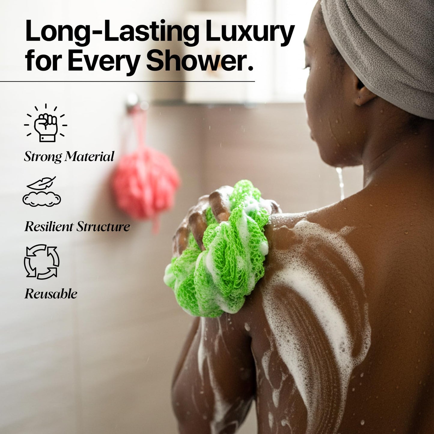 SUDNY Authentic African Net Sponge - 2 Pieces African Exfoliating Body Scrubber Bath Sponge - Daily Use & Quick-Dry Mesh for Smooth Skin - Real African Body Care Bathing Accessories (Black & Blue)