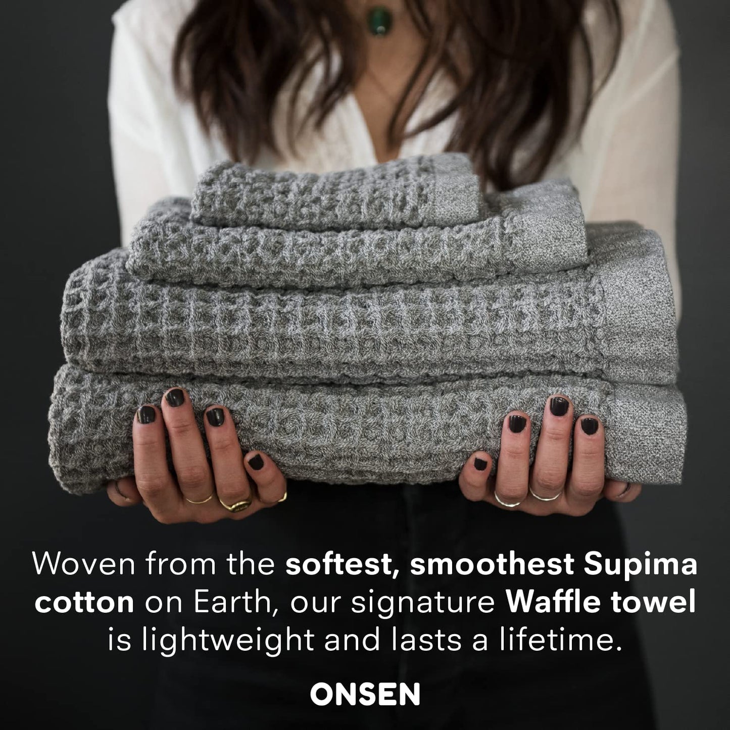 ONSEN Supima® Waffle Bath Towel, Large, Quick Dry Lint Free 100% USA Cotton, Lightweight Absorbent Bath Towel, 31x57 in (Cinder Grey, 1x Bath Towel)