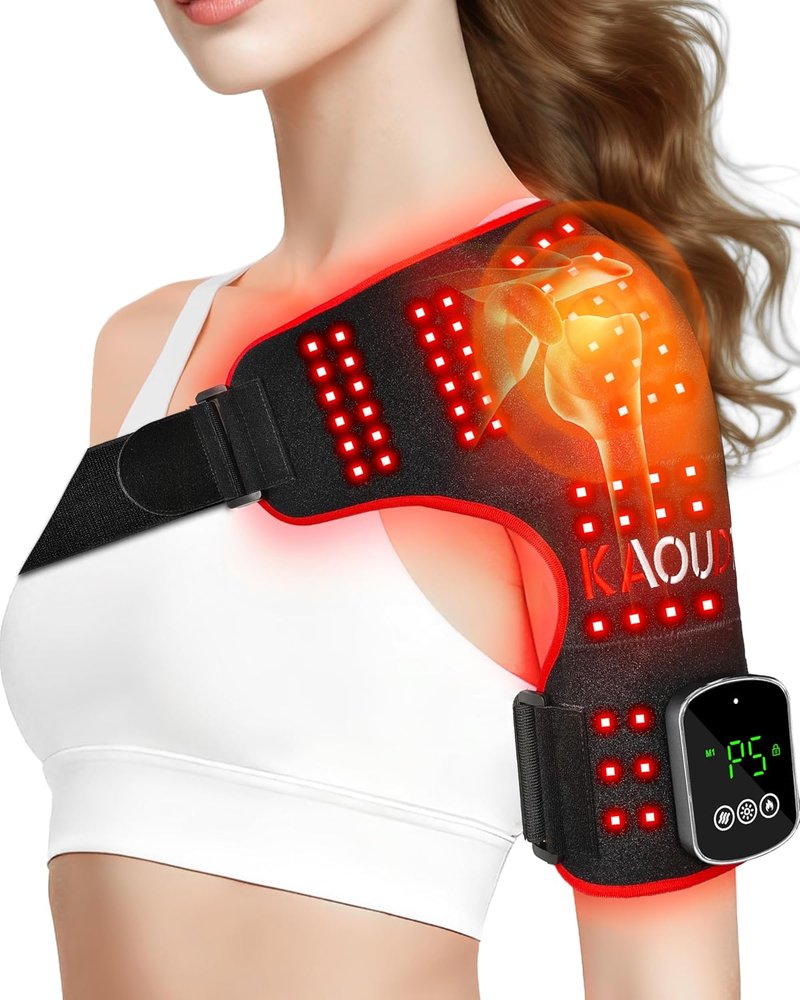 Cordless Red Light Therapy Shoulder Massager - Vibration & Heated, 5000mAh Rechargeable, 660nm & 850nm Infrared