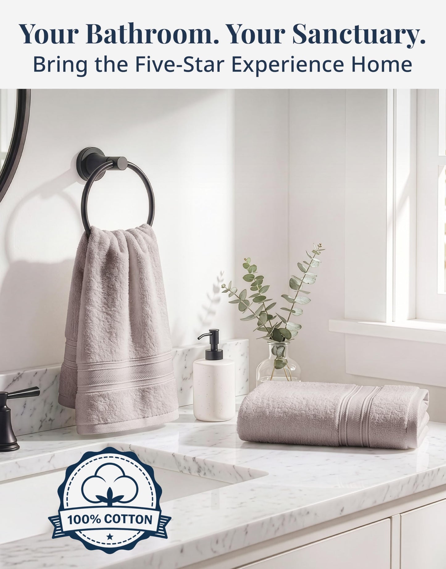 LANE LINEN Bath Hand Towels - Pack of 6 (16" x 28"), 100% Cotton - Soft, Quick Dry & Highly Absorbent, Hand and Face Towels - Bathroom Hand Towel Set, Great for Gym, Salon, Spa & Family Use - Platinum