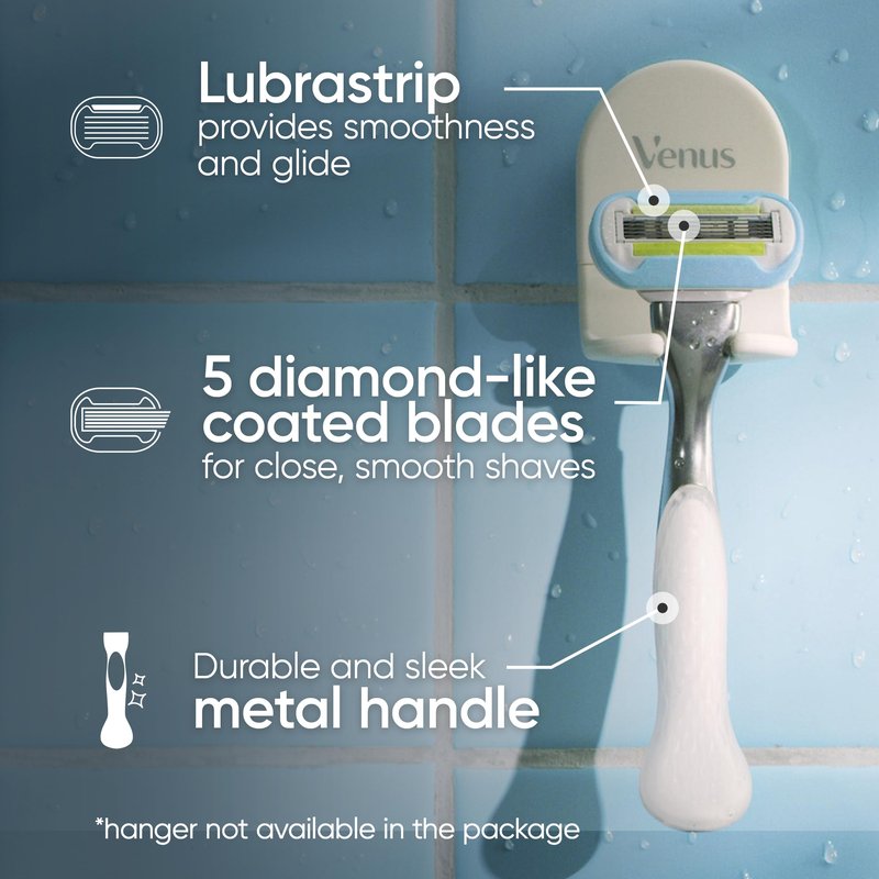 Gillette Venus Extra Smooth Razor for Women, Includes 1 Reusable Razor Handle + 4 count 5-Bladed Razor Refills, Women's Razor with Durable Metal Handle and Shower Holder