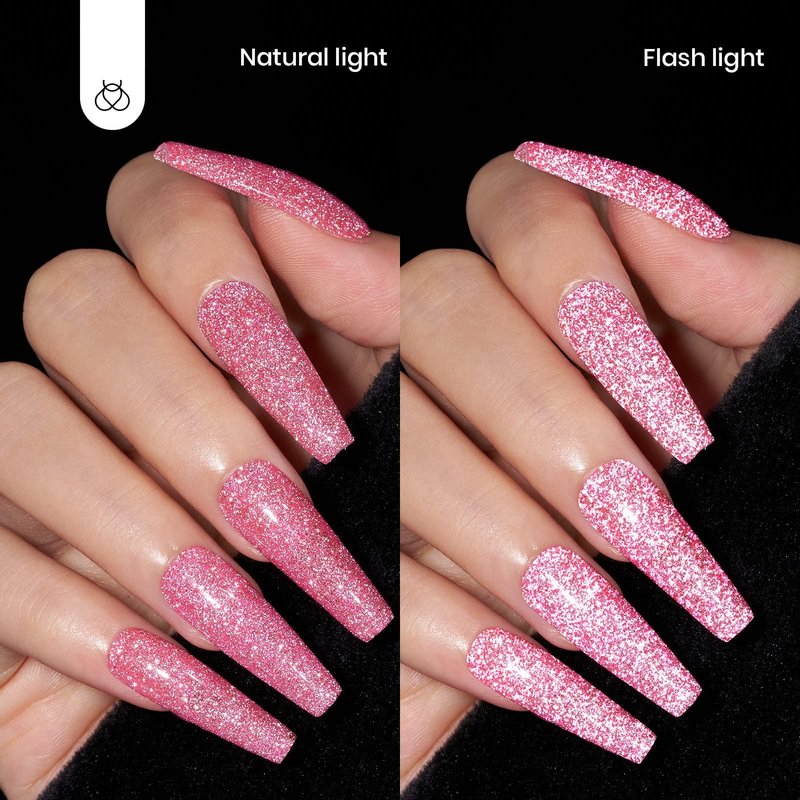 Beetles Glitter Pink Gel Polish, 1Pcs 15ml Glitter Diamond Gel, Fairy Kisses Hot Pink Nails Soak Off Sparkle Pink Polish Uv Nail Lamp Nails Art Manicure Salon DIY Spring Gift for Women