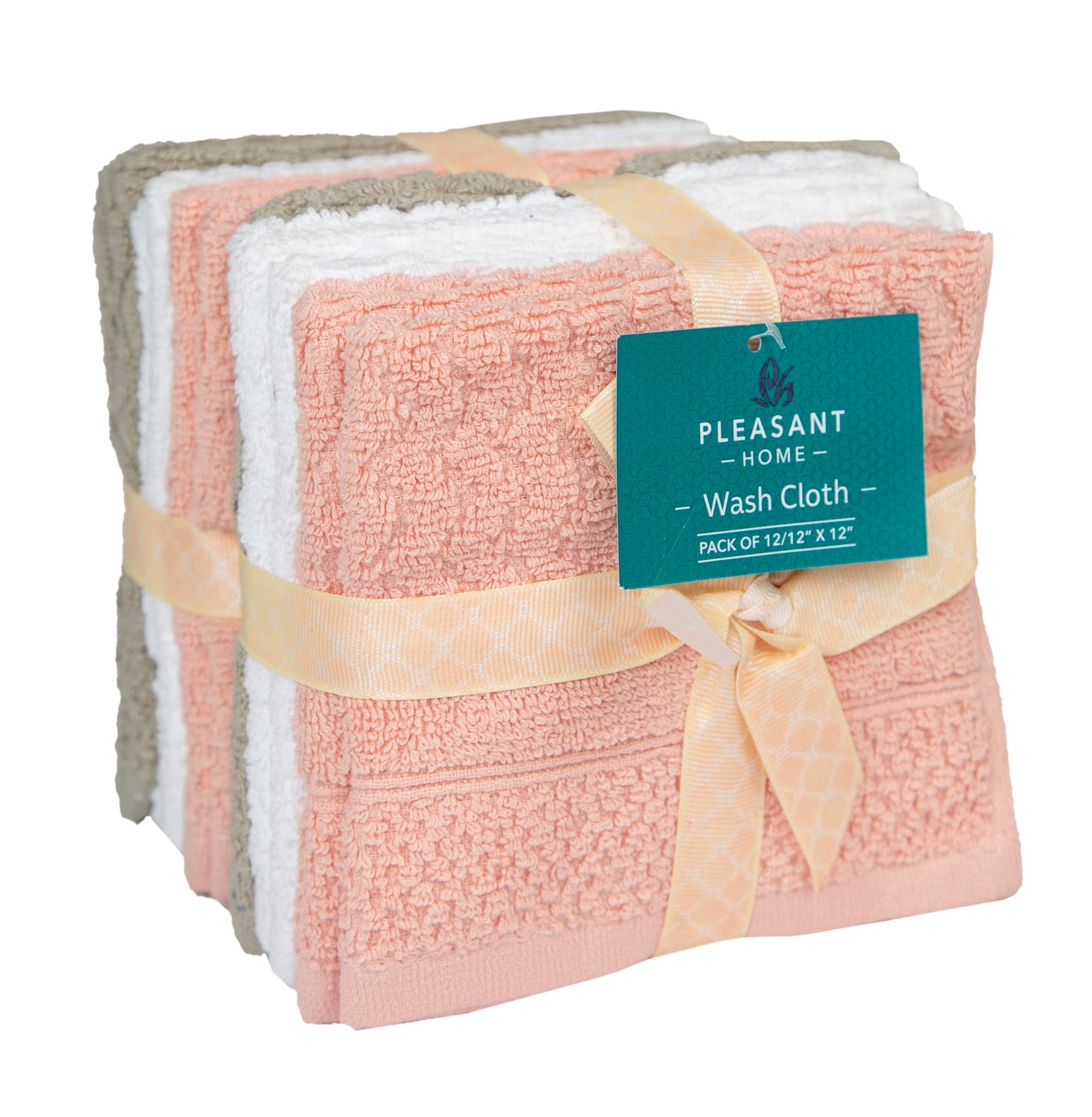 PH Pleasant Home Diamond Wash Cloths Set - 12 Pack (12” x 12”) – 509 GSM - 100% Ring Spun Cotton Wash Cloth - Super Soft and Highly Absorbent Face Towels (Blush, White & Tan)