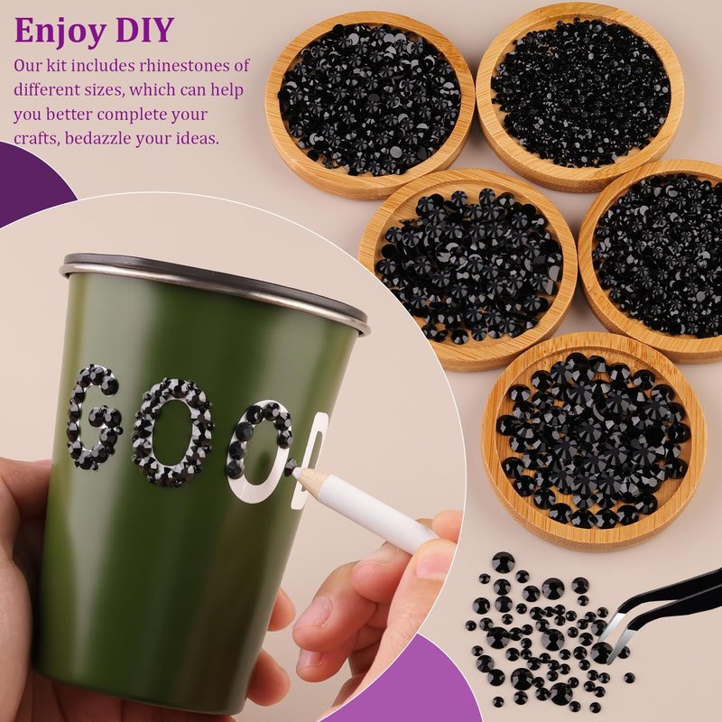 Resin Jelly Rhinestones - Black Flatback Craft Gems with 3Pcs B7000 Glue | Perfect for DIY Tumblers, Clothing & Shoes