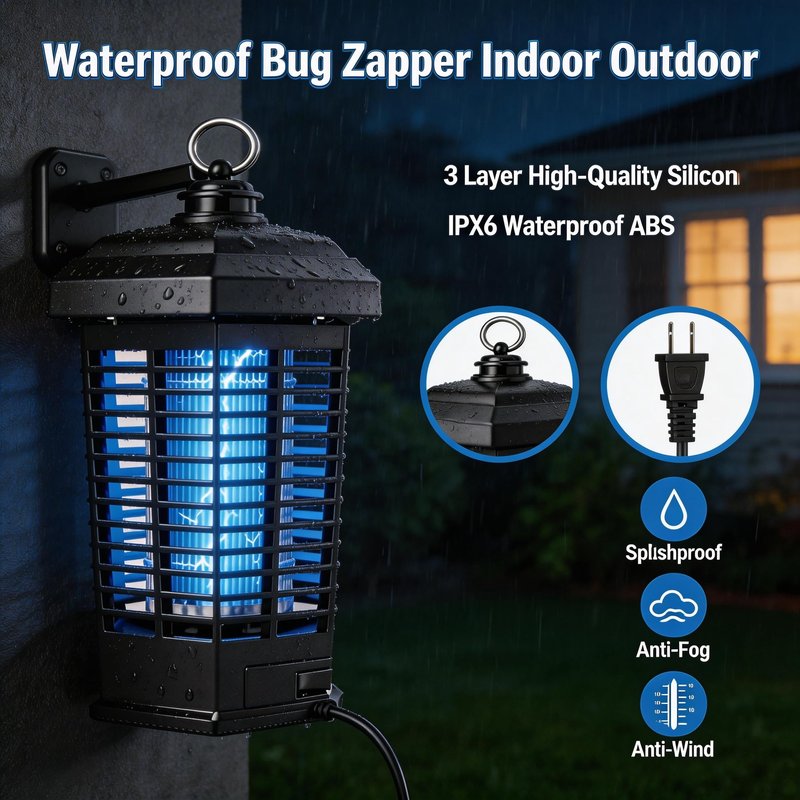 Bug Zapper for Outdoor,Waterproof Electric Mosquito Zapper, Mosquito Zappers, Insect Killer lamp, Electronic Fly Zapper for Backyard, Patio,Garden,Sport Fields Home（4200v,10ft Cord）