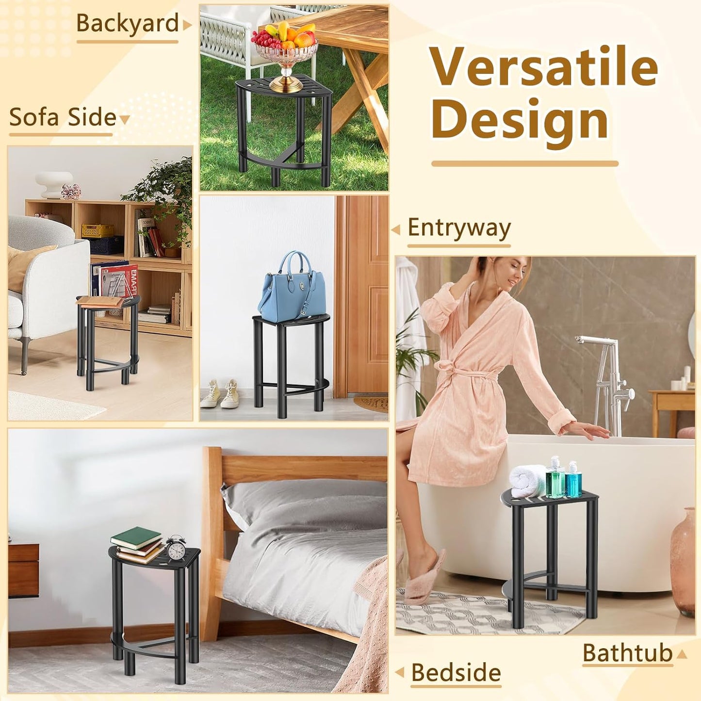 YUOROS Metal Shower Bench - Waterproof Corner Stool for Shaving Legs | Compact Bathroom Foot Rest
