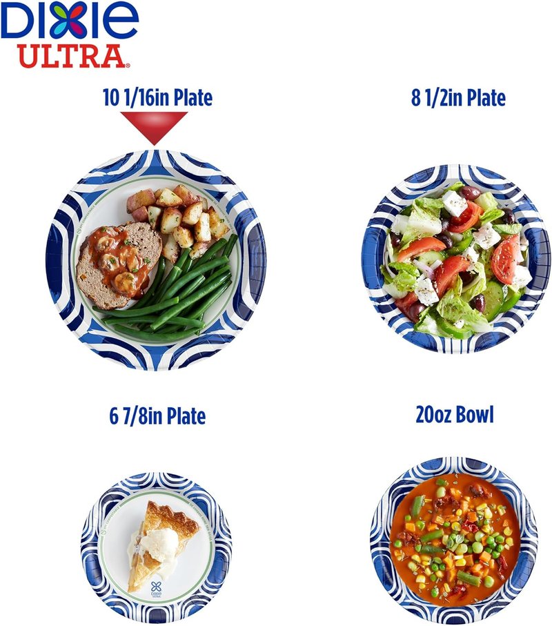 Dixie Ultra Large Paper Plates - 10 Inch, Heavy Duty, Microwave-Safe, Soak-Proof | 172 Count