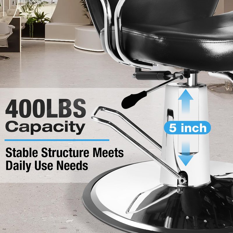 Barber Chair with Heavy Duty Hydraulic Pump, All Purpose 360 Swivel Reclining Salon Styling Chair, Durable Steel Frame Spa Beauty Equipment for Professional Barbershop Hair Stylists & Home Use