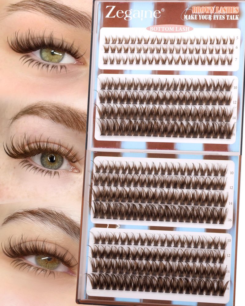 Brown Lash Clusters With Bottom Eyelash Clusters Natural Look Cluster Eyelash Extensions 300Pcs Brown Wispy Lash Clusters D-Curly Individual Lashes 10-16MM by Zegaine