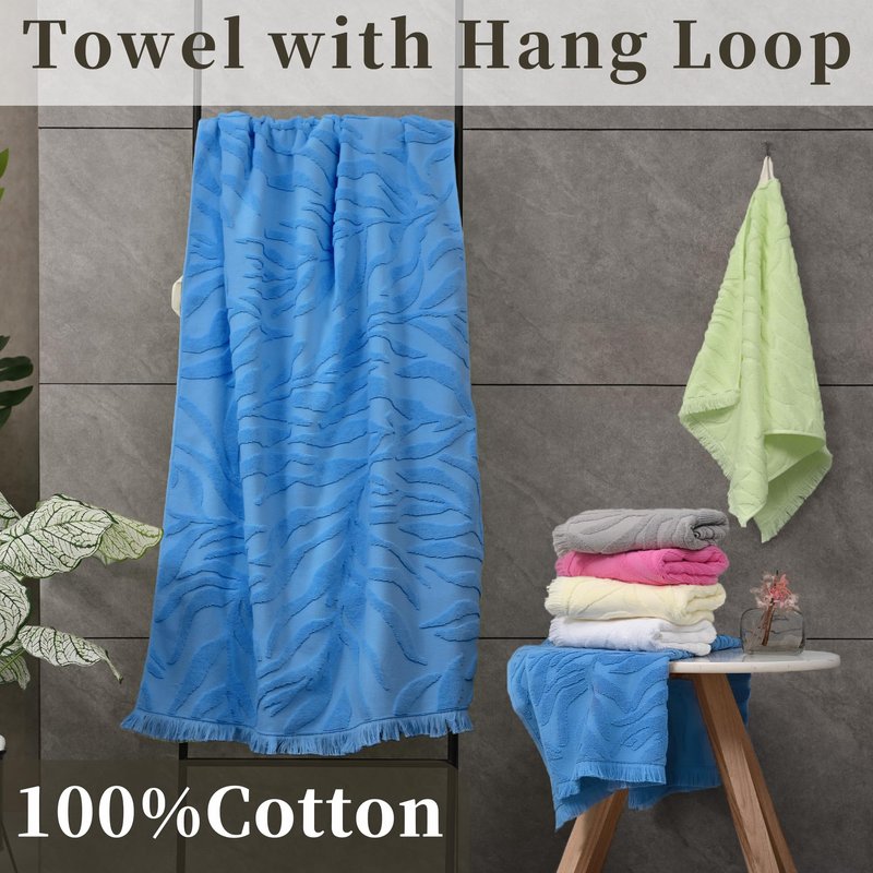 Premium Jacquard Monstera Bath Towel Set - 2-Pack (27.5x55 Inch) 100% Cotton , Quick-Drying & Absorbent Spa-Grade Towels with Luxe Tassel Trim | Hotel-Style Bathroom Linens in Emerald Green