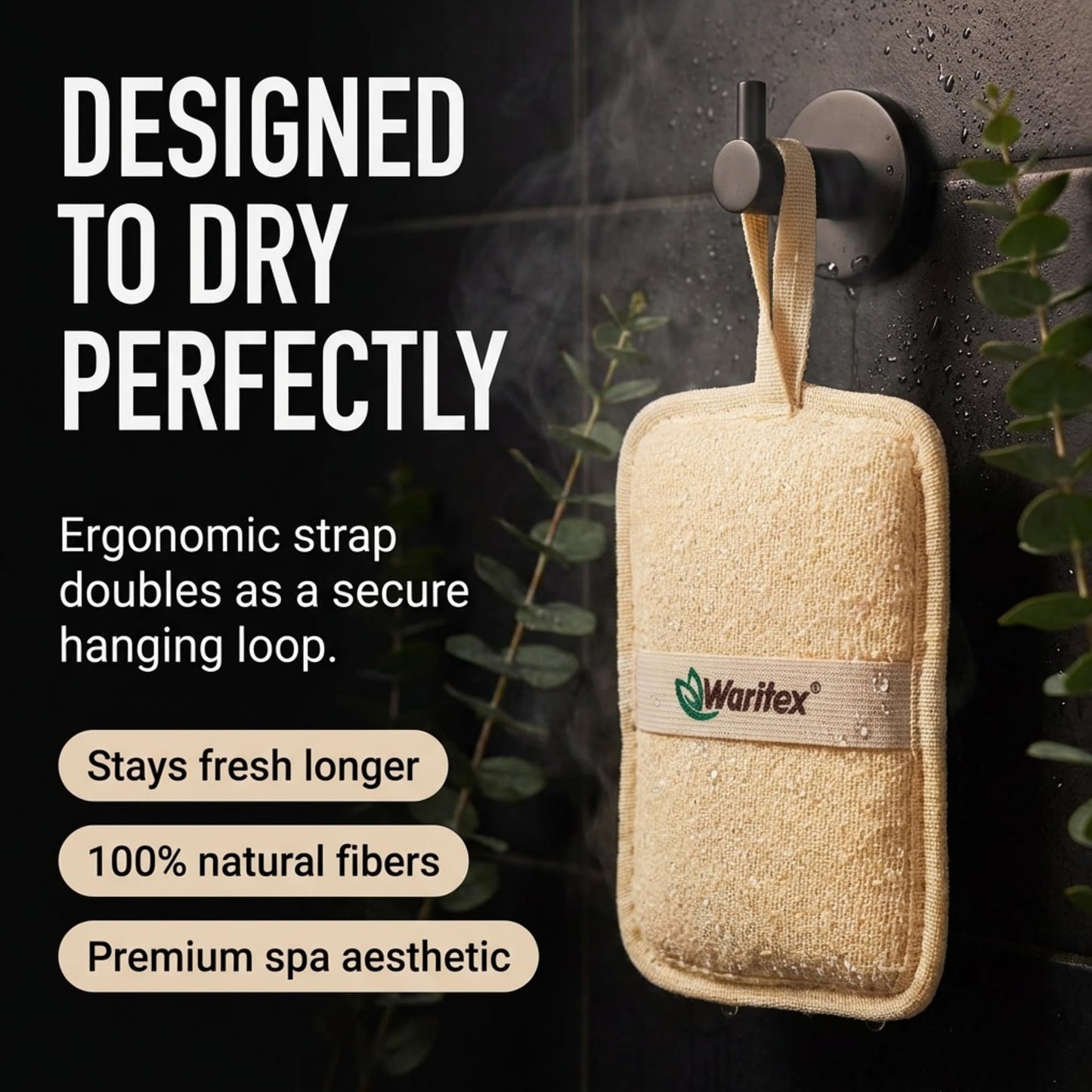 Waritex Egyptian Loofah Rectangular Exfoliating Body Scrubbers [3 Pack ] - Egyptian Loofah Fiber Bath Pads with Hand Strap for Gentle Skin Exfoliation, Deep Clean, Shower Use for Men and Women