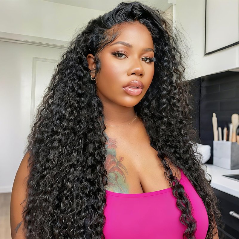 Deep Wave Half Wig - 24 Inch Human Hair Curly Wig | 200% Density, Glueless Design for Black Women