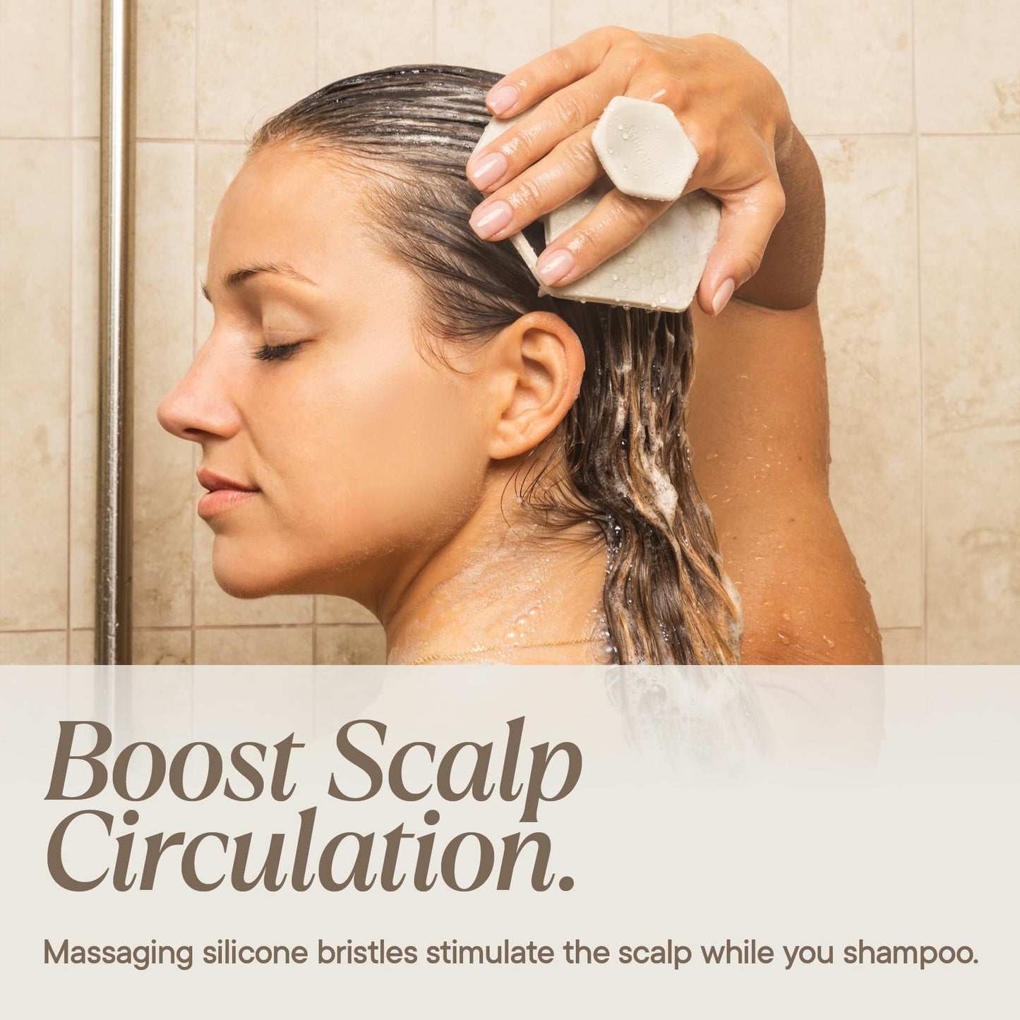 TOOLETRIES Silicone Scalp Scrubber Shampoo Brush, Scalp Brush for Hair Growth for Men & Women, Exfoliates Dandruff & Oil Build-up, Soft Flexible Bristles for Thick, Thin, Wet & Dry Hair - Sand