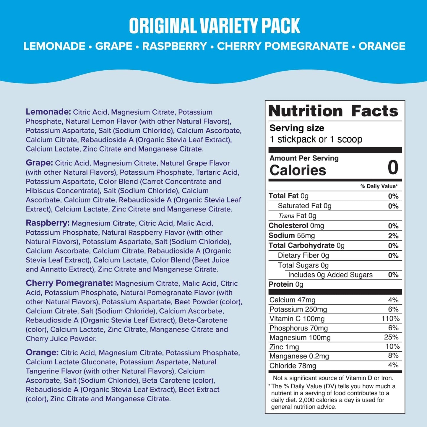 Ultima Replenisher Electrolyte Powder - Zero Sugar Hydration Packets | Original Variety Pack, 20 Stickpacks