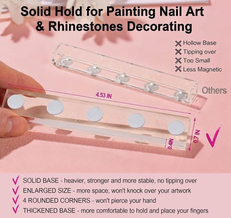 Magnetic Acrylic Nail Stand - Strong Holder for Press-On Nails | Ideal for Painting & Design Practice, No Magnetism Loss
