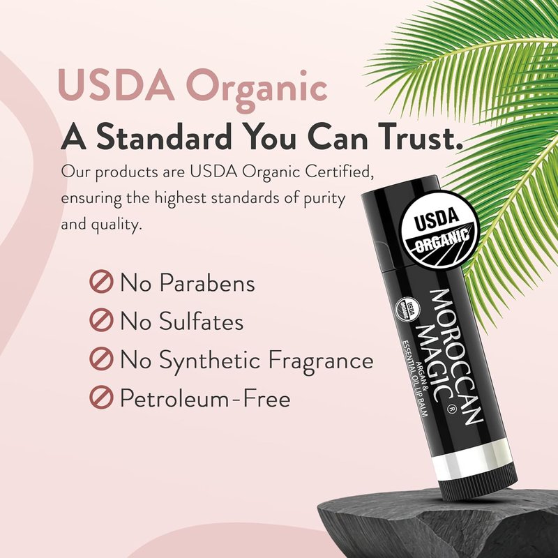 Moroccan Magic Organic Coconut Lip Balm 3-Pack - Ultra-Hydrating Argan Oil & Vitamin E Moisturizer | Natural, Non-Toxic Chapstick for Dry Lips