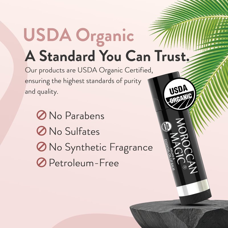 Moroccan Magic Organic Unscented Lip Balm 3 Pack | Ultra-Hydrating Argan Oil Lip Moisturizer + Vitamin E | Natural Chapstick for Dry Lips | Smooth, Non-Toxic | Organic Lip Balm