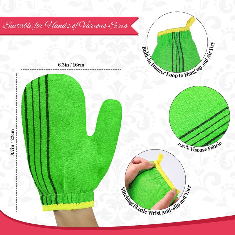 3 Pieces Korean Exfoliating Mitt Exfoliating Washcloth Korean Body Scrub Mitt Italy Face Shower Cloth Asian Bath Massage Mitts for Women and Men Wash Skin Deep Cleaning, Red, Green, Yellow