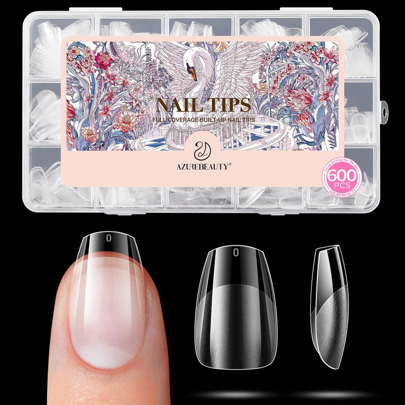 Extra Short Coffin Nail Tips - 600pcs Pre-Etched Soft Gel Acrylic Fake Nails | Half Matte Full Cover for DIY Manicure