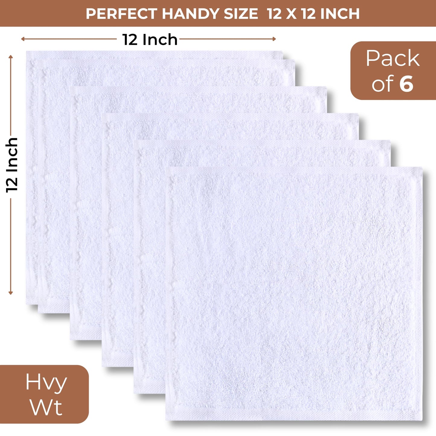 LIVINATI Thick White 100% Cotton Wash Cloths for Showering Body and Face - 12"X12" 6 Pack Washcloths - Small Terry Towel Bath Rags for Adults and Kids Bathroom - Soft Absorbent