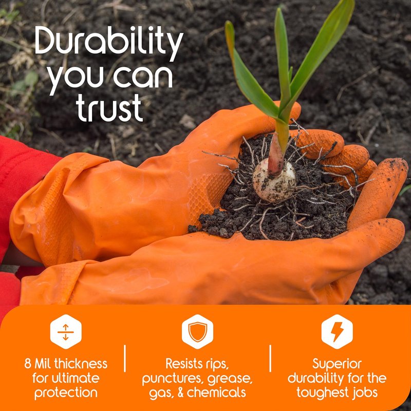 Inspire Heavy Duty Orange Nitrile Gloves Disposable Latex Free | ULTRA 8 Mil Diamond Textured Grip Disposable Cleaning Gloves | Industrial Mechanic Food Large, 100 Count