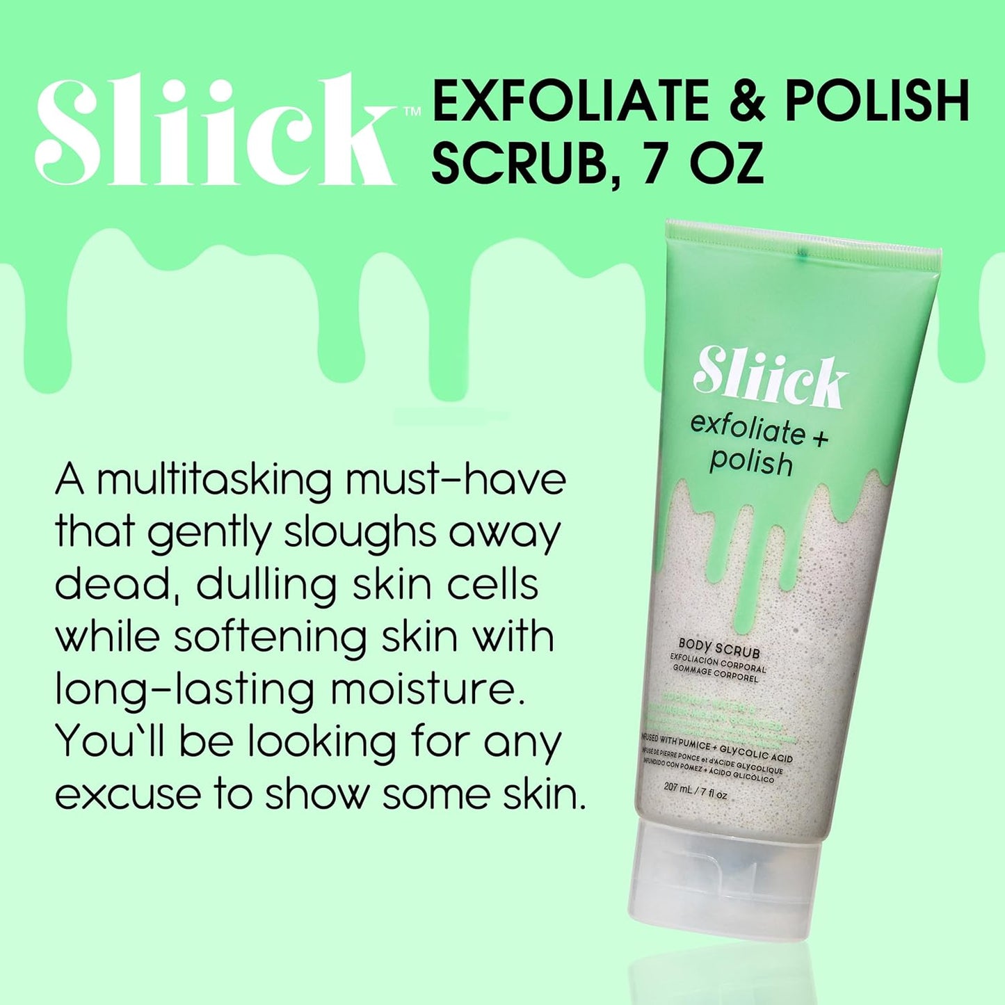 Sliick Exfoliating Body Scrub with Pumice & Glycolic Acid - 7 oz for Smooth Skin