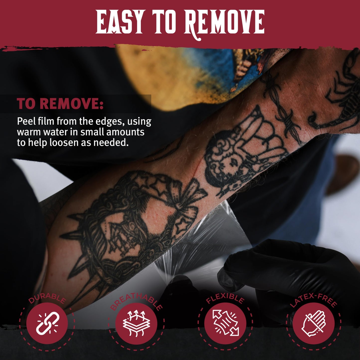 Hustle Butter Second Skin Tattoo Wrap - 6 Inches x 2.2 Yards - Transparent Adhesive Roll - Easy Application & Removal, Mess-Free Wrap - Breathable & Latex-Free - Small to Medium Tattoo Aftercare