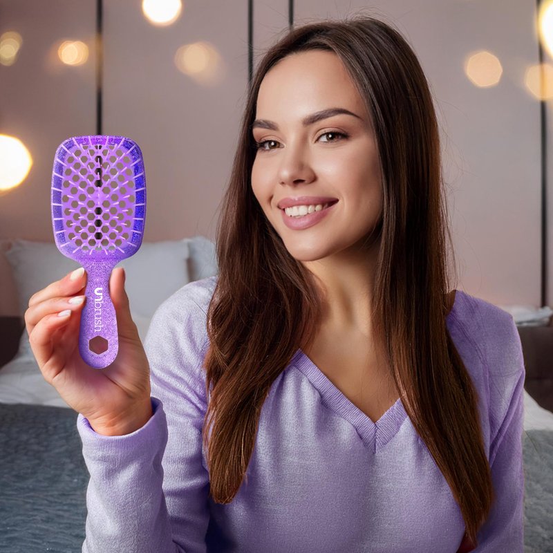 FHI Heat UNbrush Mini Detangler Brush for Pain-Free Brushing on All Wet or Dry Hair Types — Durable Duoflex Anti-Static Bristles, Lightweight Handle, Vented Mini Hair Brush, Amethyst Lavender