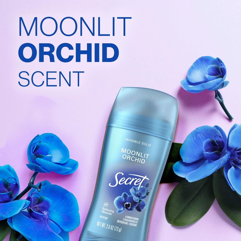 Secret Fresh Antiperspirant Deodorant for Women, 72hr Breathable Sweat & Odor Protection, Instant Freshness & Gentle, PH Balancing Minerals, Invisible Solid, Moonlight Orchid Scent, 2.6 oz