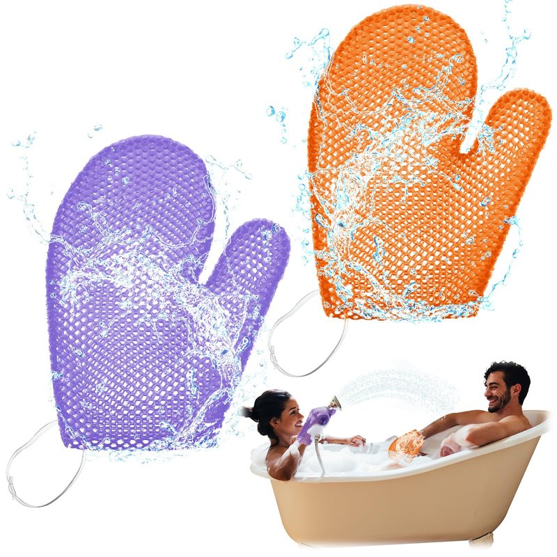 Karenhi 2 Pcs Honeycomb Exfoliating Glove Bath Mitt Body Spa Scrubber, Honeycomb Exfoliator Glove for Body Shower, Scrubber Sponge Shower Loofah, Quick Drying(Purple,Orange)