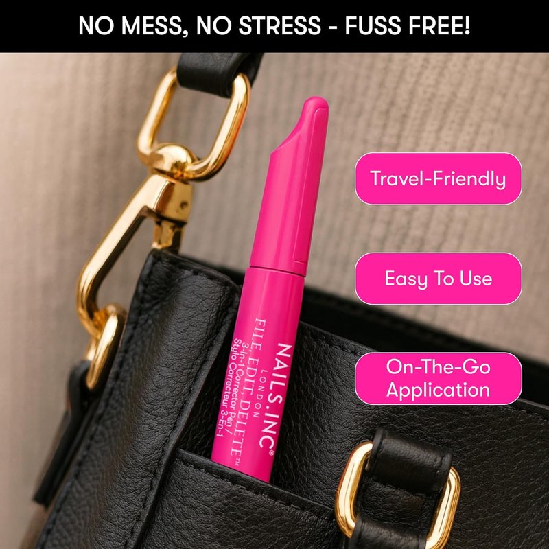 Nails Inc 3-in-1 Nail Corrector Pen - Precision Tip Cuticle Pusher & Polish Remover | Easy Cleanup, 0.13 FL