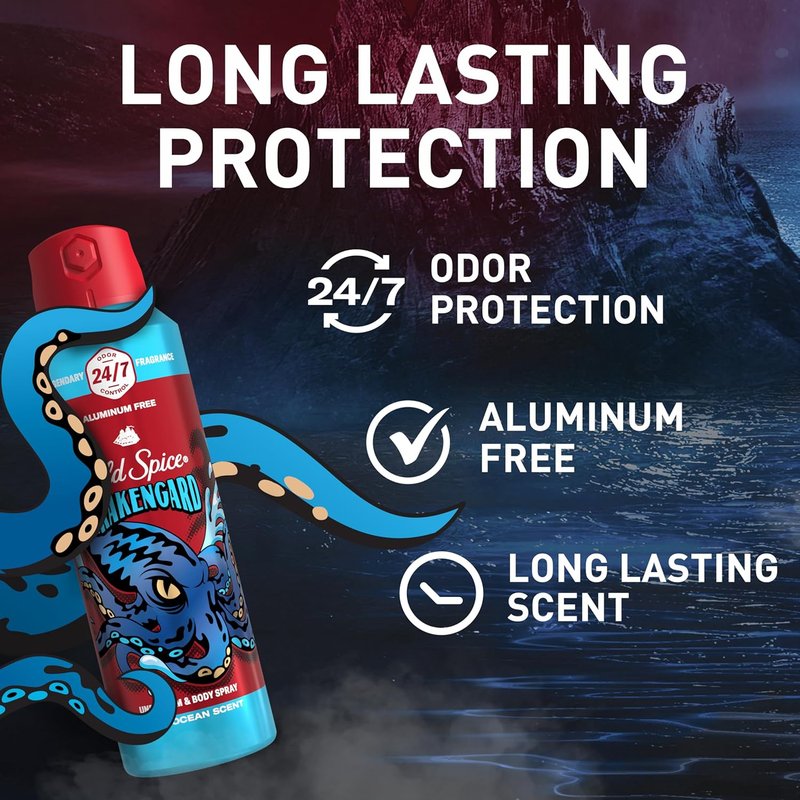 Old Spice Body Spray for Men - Aluminum Free, 24/7 Odor Protection & Lasting Freshness | Krakengard, 5.1 oz (Pack of 2)